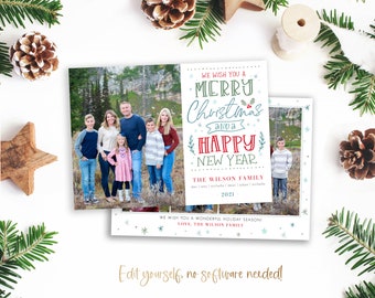 Editable Photo Christmas Card Template: Merry Christmas (Digital)