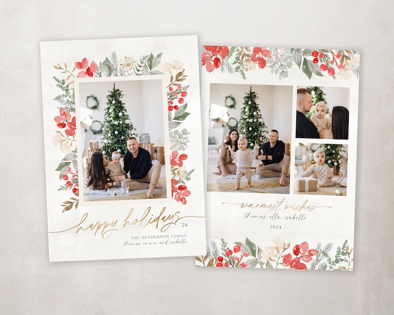 Christmas Card Template Editable Holiday Photo Card Printable