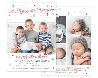 Christmas Birth Announcement Template - The More the Merrier - Baby Christmas Template Photoshop - Photographer Template - Photoshop