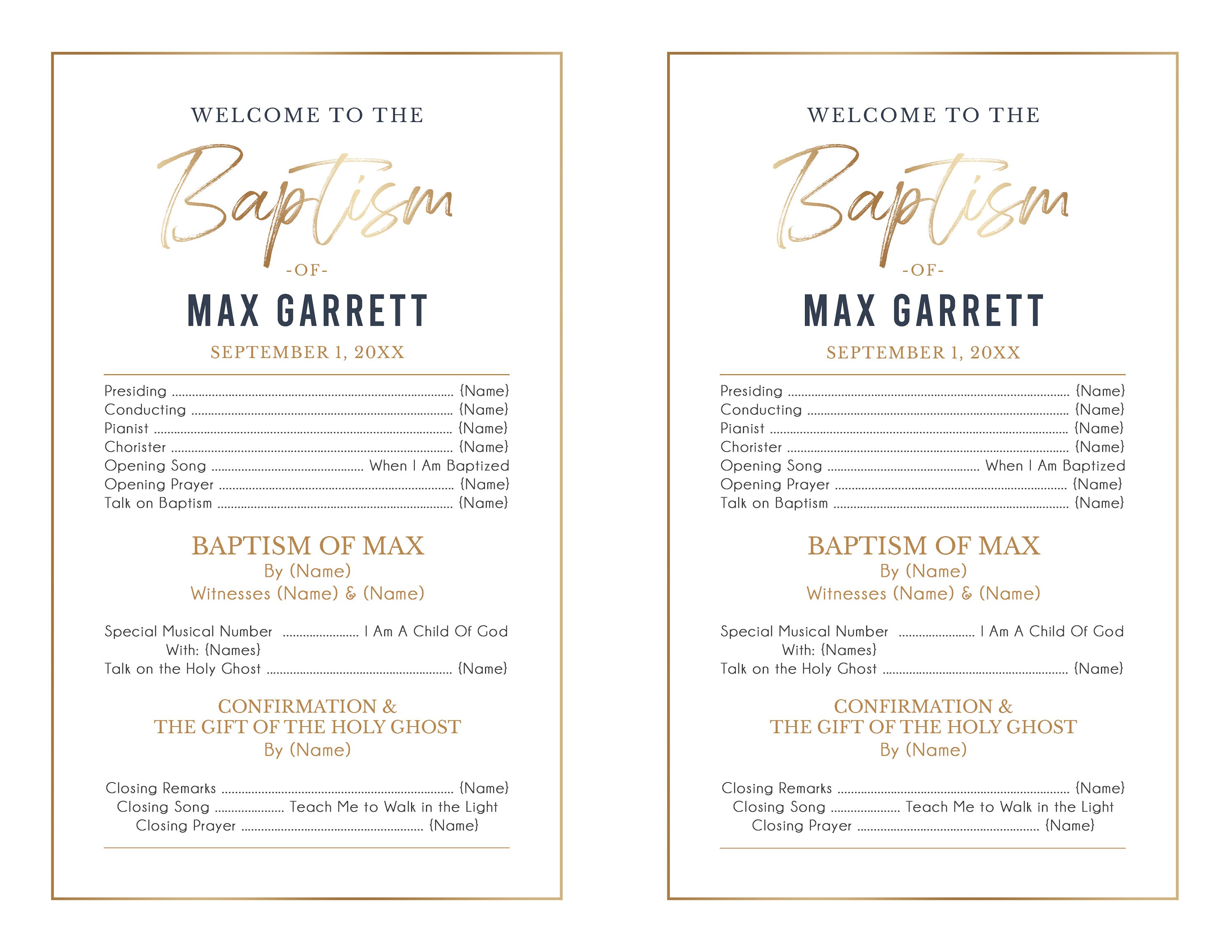 LDS Baptism Program 1 2 Sheet Baptism Program Boy Baptism Program LDS Baptism Program 1 2 Sheet Baptism Program Boy Baptism Program