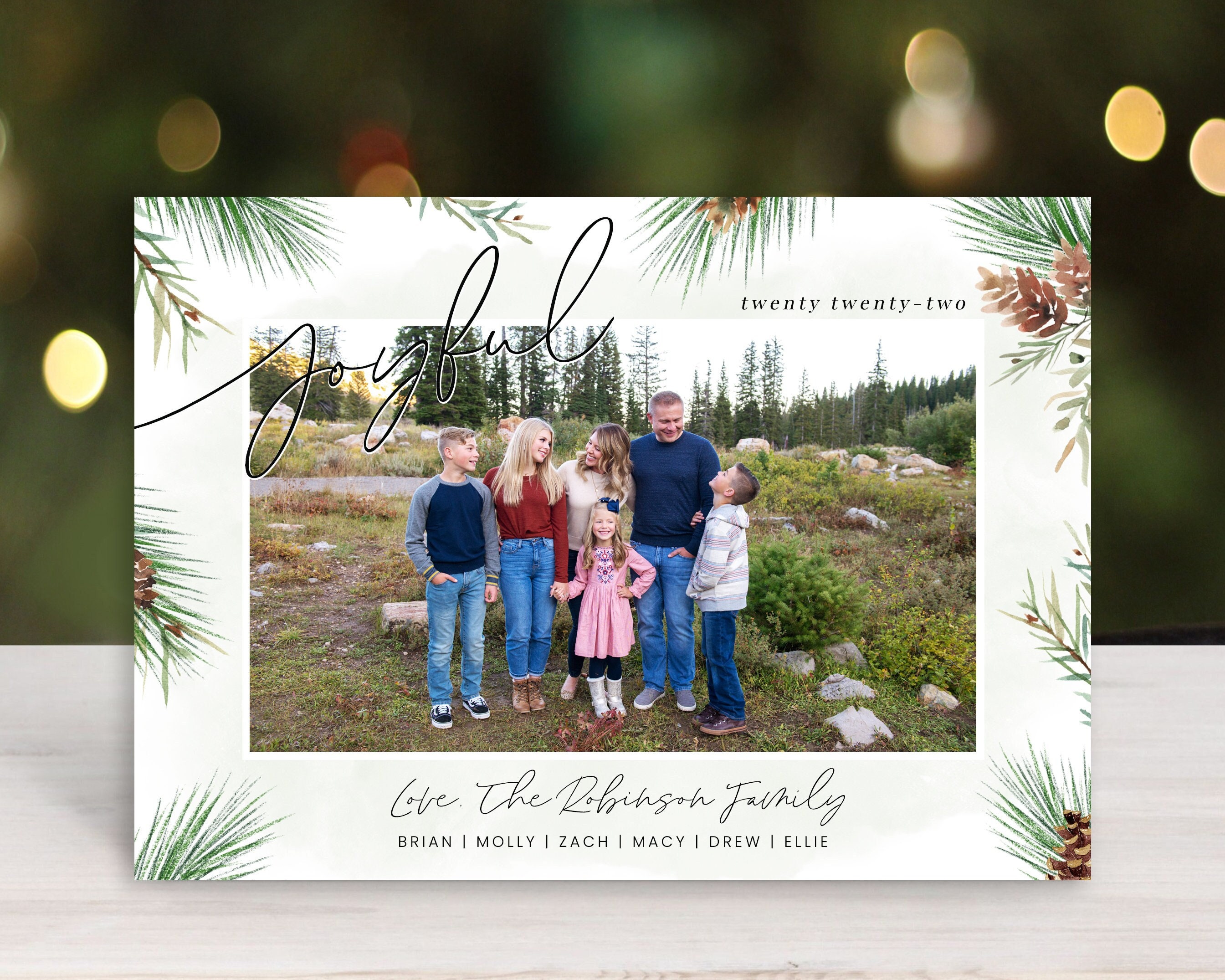 Christmas Card Template | Christmas Cards Template | 2022 Pine Branches Holiday  Card Template | Christmas Card | Corjl