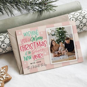 Modèle de carte de Noël 2024 Cartes de Noël rétro Modèle de carte de vacances avec photo personnalisée Modèle de carte photo moderne pour les fêtes Retour sur l'année