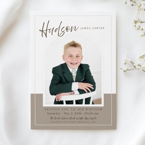 Modelo de convite de batismo SUD | Design fácil de personalizar no Canva para menino ou menina (Download digital)