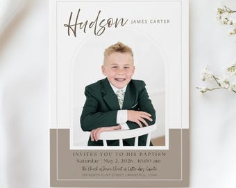 LDS Baptism Invitation Template | Easy to Customize Canva Design Boy or Girl (Digital Download)