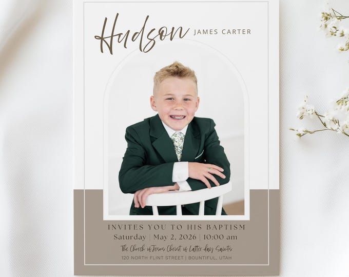 LDS Baptism Invitation Template | Easy to Customize Canva Design Boy or Girl (Digital Download)