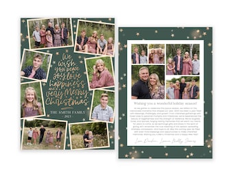 Christmas Card Template | 5x7 Photo Collage Christmas Card | Holiday Card Template | Editable | Instant Download  | Photoshop