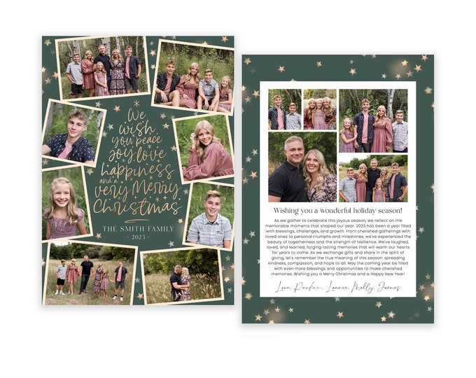 Christmas Card Template | 5x7 Photo Collage Christmas Card | Holiday Card Template | Editable | Instant Download  | Photoshop