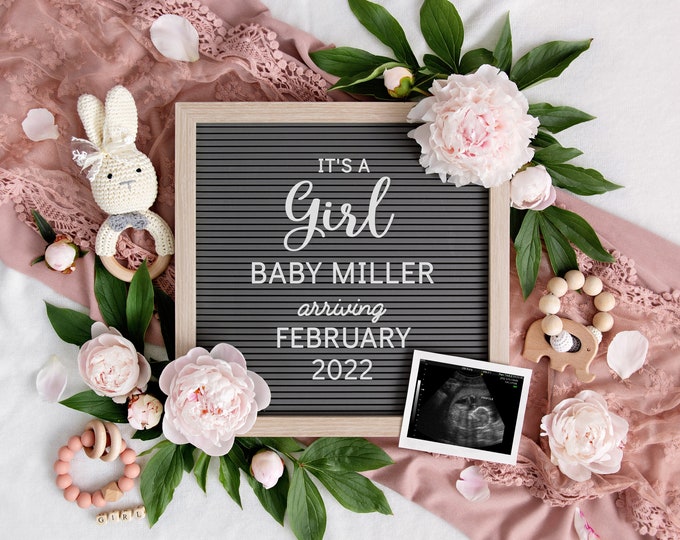 Baby Girl Announcement for Social Media | Digital Pregnancy Announcement | It's a girl | Gender Reveal | Baby Letterboard Instagram | Corjl