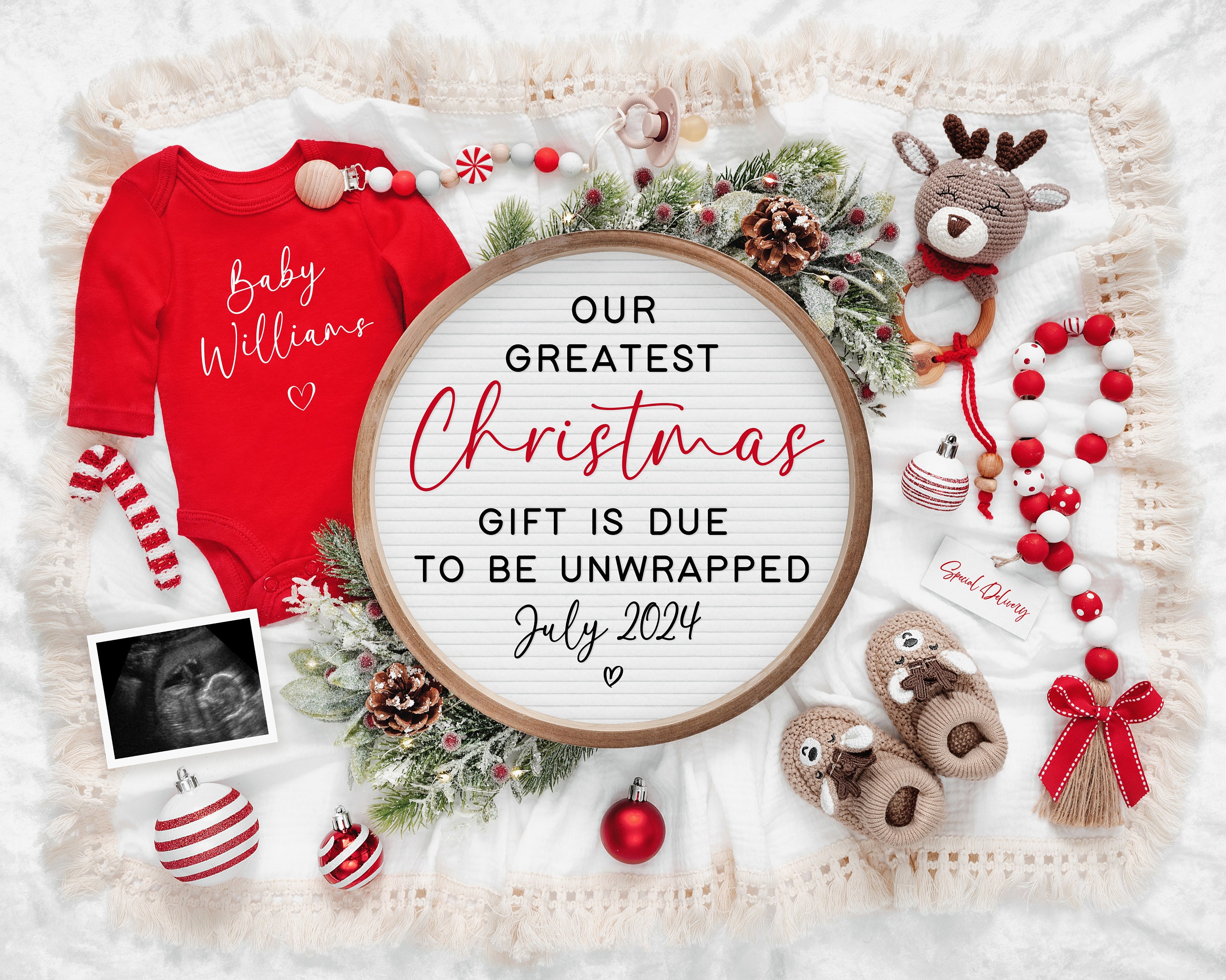 christmas pregnancy announcement holiday digital baby announcement