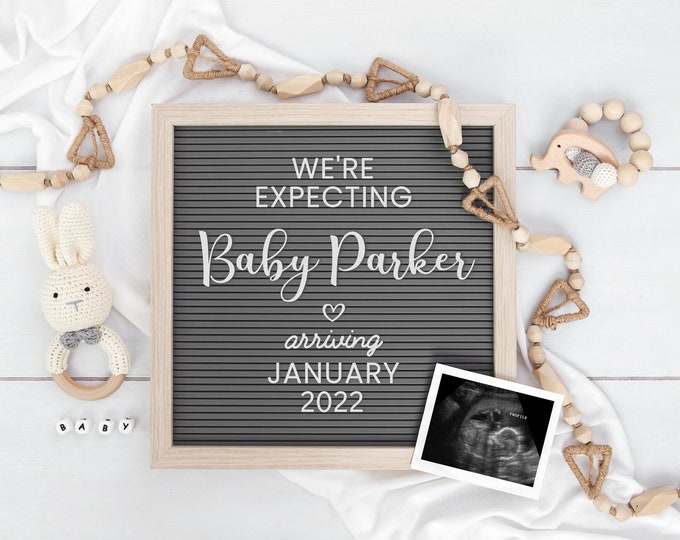 Digital Pregnancy Announcement | Gender Neutral | Editable Letter Board for Social Media | Digital Baby Reveal | Instagram Pregnancy | Corjl