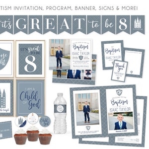 Customizable LDS Boy Baptism Invitation Bundle | Editable Templates for Invitation, Program, Signs, & More | LDS Baptism Decor | Corjl