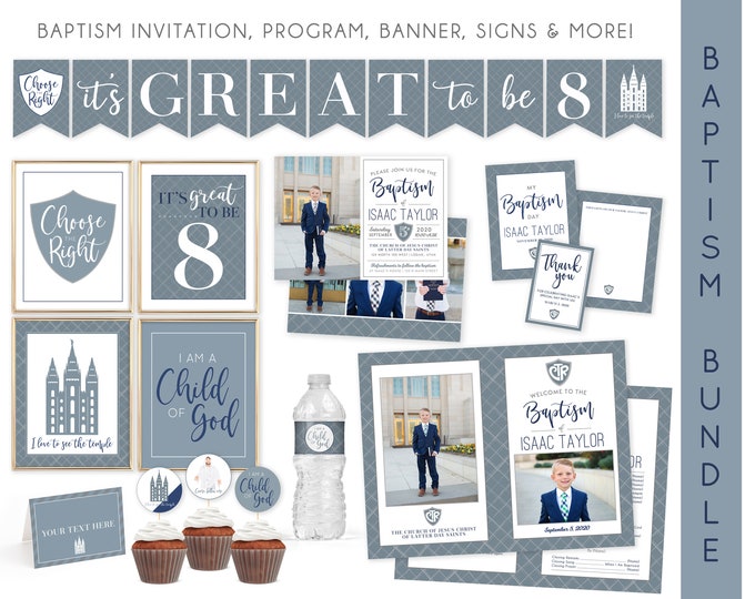 Customizable LDS Boy Baptism Invitation Bundle | Editable Templates for Invitation, Program, Signs, & More | LDS Baptism Decor | Corjl
