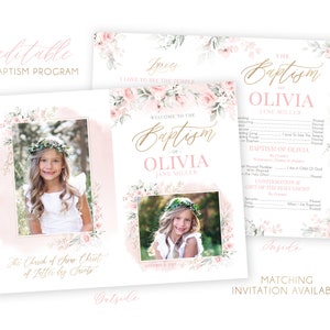LDS Baptism Program Template: Blush Watercolor Floral (Photoshop)