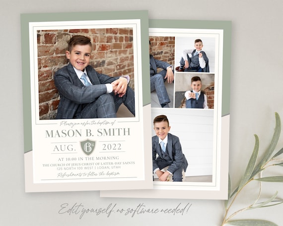 LDS Boy Baptism Invitation: Photo Template (Corjl)