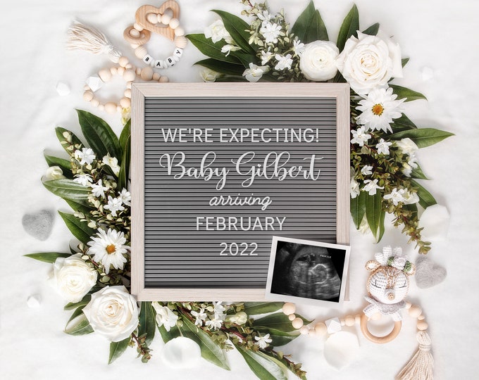 Digital Pregnancy Announcement | Gender Neutral | Editable Letter Board for Social Media | Digital Baby Reveal | Instagram Pregnancy | Corjl