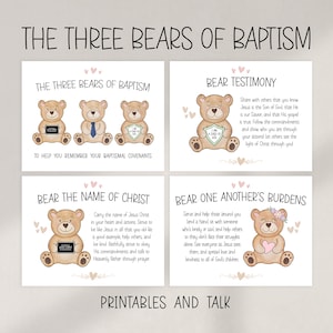I tre orsi del battesimo Kit stampabile LDS / Battesimo discorso, cartelli, etichette, segnalibri, etichetta di volantino orsetto gommoso - Download digitale