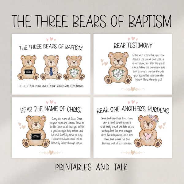 The Three Bears of Baptism LDS Printable Kit | Baptism Talk, Signs, Tags, Bookmarks, Gummy Bear Handout Tag - Digital Download