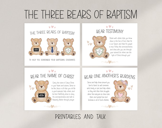 The Three Bears of Baptism LDS Printable Kit | Baptism Talk, Signs, Tags, Bookmarks, Gummy Bear Handout Tag - Digital Download