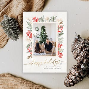 Christmas Card Template - Editable Holiday Photo Card - Printable Digital Download - Boho image 2