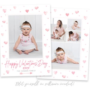 Valentinstag Karten Vorlage | Valentinstag DIY Vorlage | Valentinstag Foto Karte | Sofort Download | Aquarell Herzen Karte