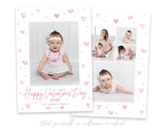 Valentine's Day Card Template | Valentine's Day DIY Template | Valentine's Day Photo Card | Instant Download | Watercolor Hearts Card