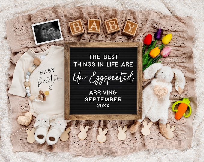 Easter Digital Pregnancy Announcement | Best Things Un-eggspected |Bunny Editable Template | Gender Reveal | Social Media | Expecting a Baby