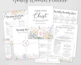 2025 LDS Young Women Planner | Editable YW Binder | Printable Activity Planner | Birthdays Tracker | Look Unto Christ | Instant Download
