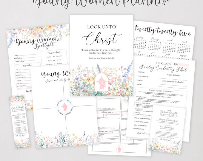 2025 LDS Young Women Planner | Editable YW Binder | Printable Activity Planner | Birthdays Tracker | Look Unto Christ | Instant Download