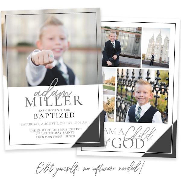 LDS Baptism Invitation Boy Template | Baptism Invitation | Child of God | Boy Baptism Invitations Digital | Baptism Announcement | Corjl