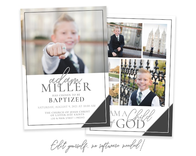 LDS Baptism Invitation Boy Template | Baptism Invitation | Child of God | Boy Baptism Invitations Digital | Baptism Announcement | Corjl