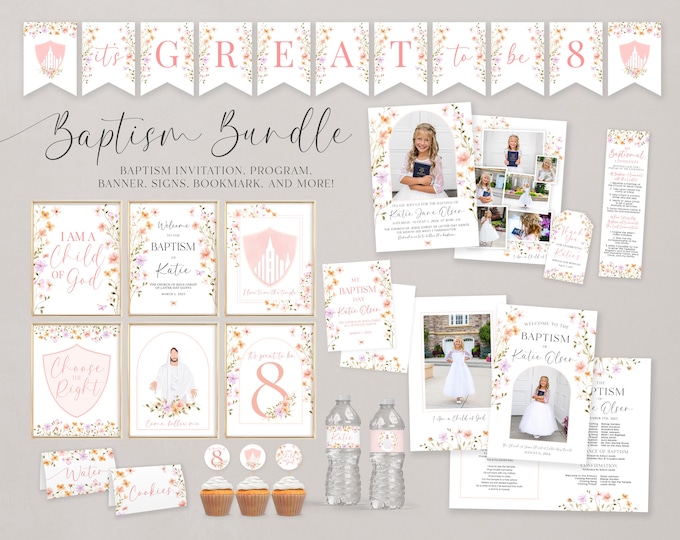 LDS Girl Baptism Kit | LDS Baptism Invitation | Baptism Invitation, Program, Signs, Labels & More | Personalize with Printable Decor | Corjl