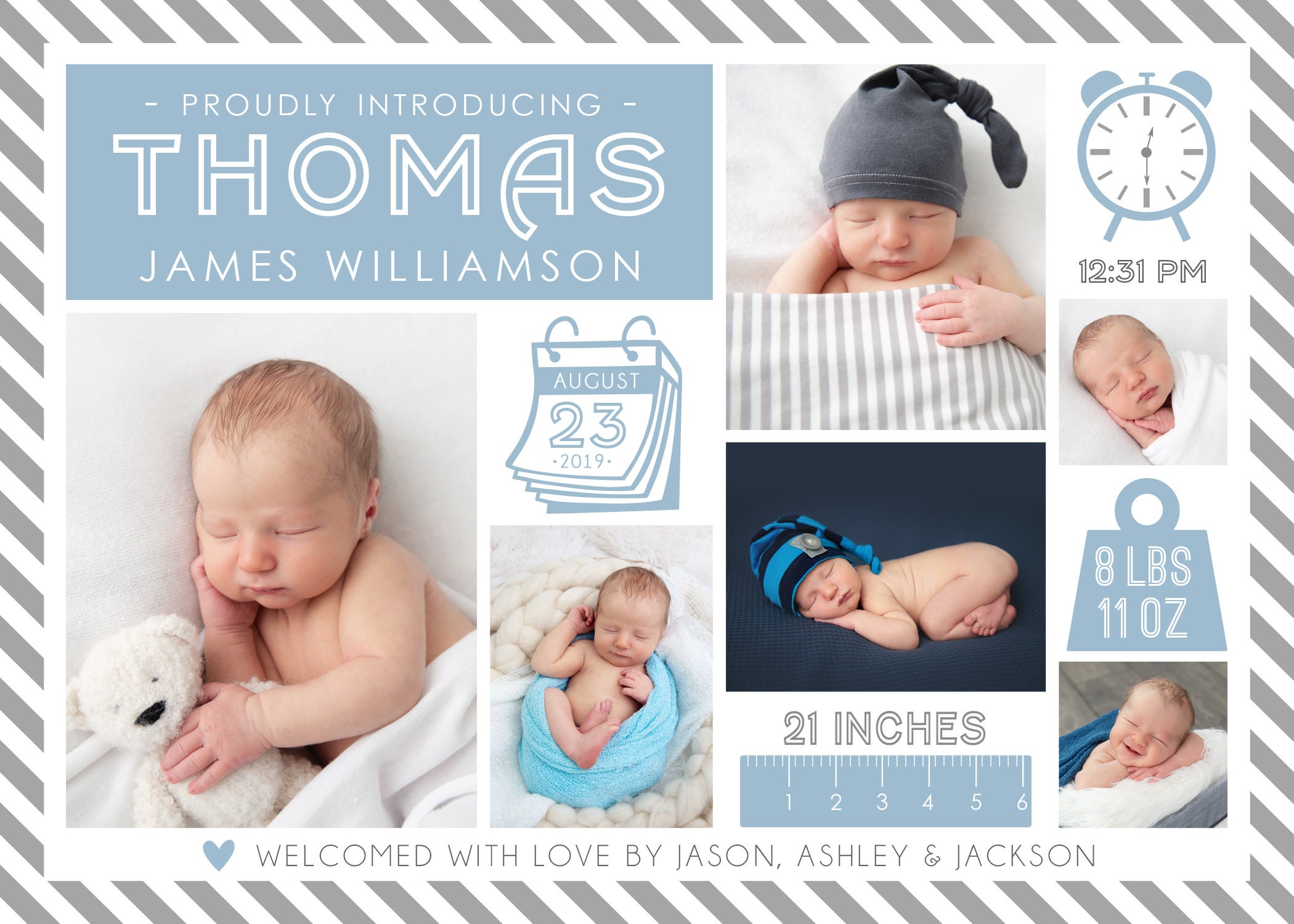 Baby Boy Birth Announcement Template - Stats Newborn Announcement - Boy ...