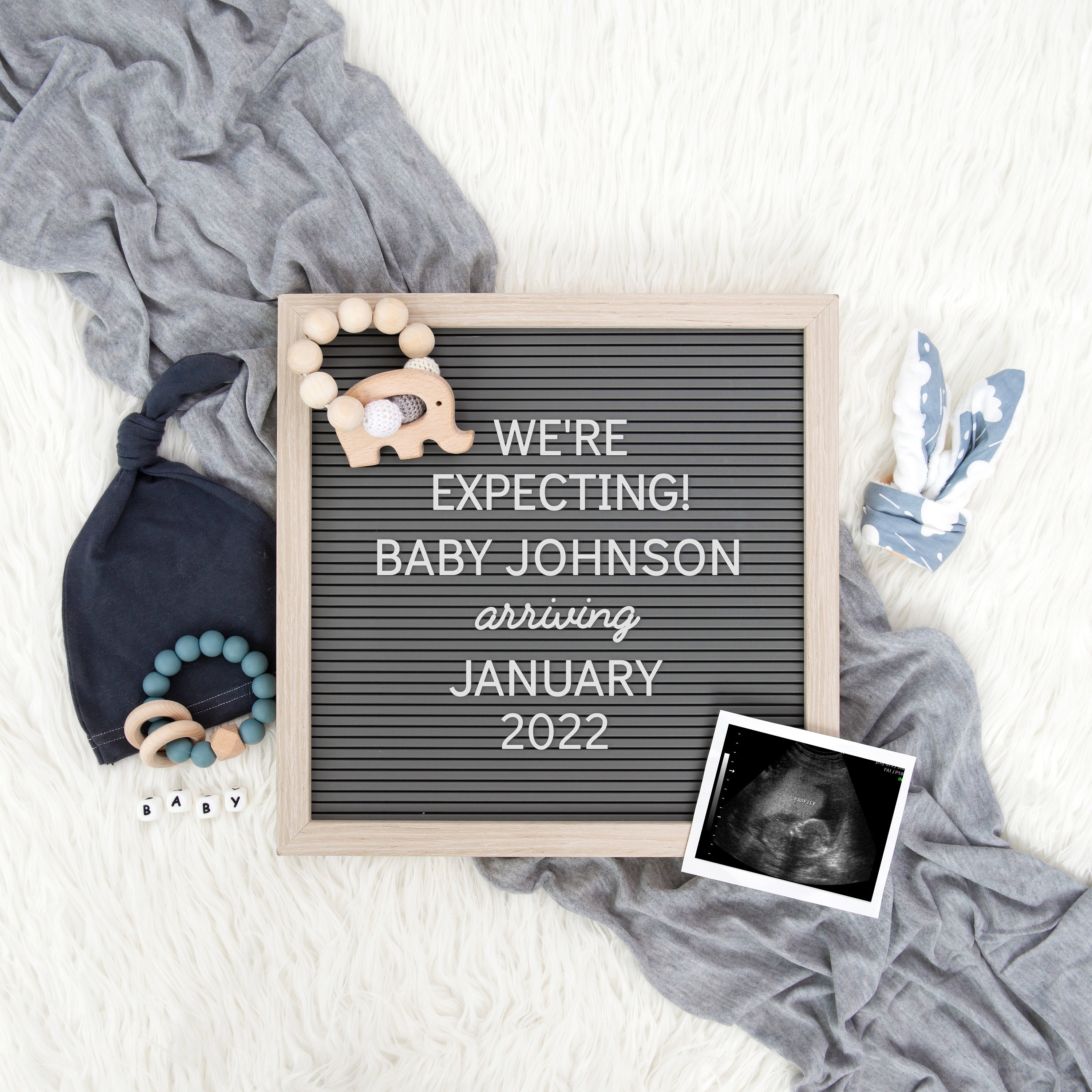 Digital Pregnancy Announcement Gender Neutral Editable Letter Board
