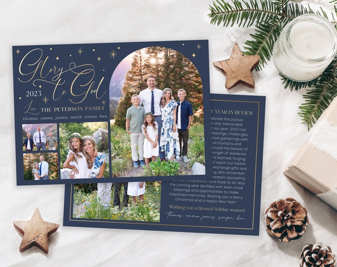 Religious Christmas Card Template | 2023 Glory to God Template | Christmas Cards Template | Editable Christmas Card | Digital | Corjl