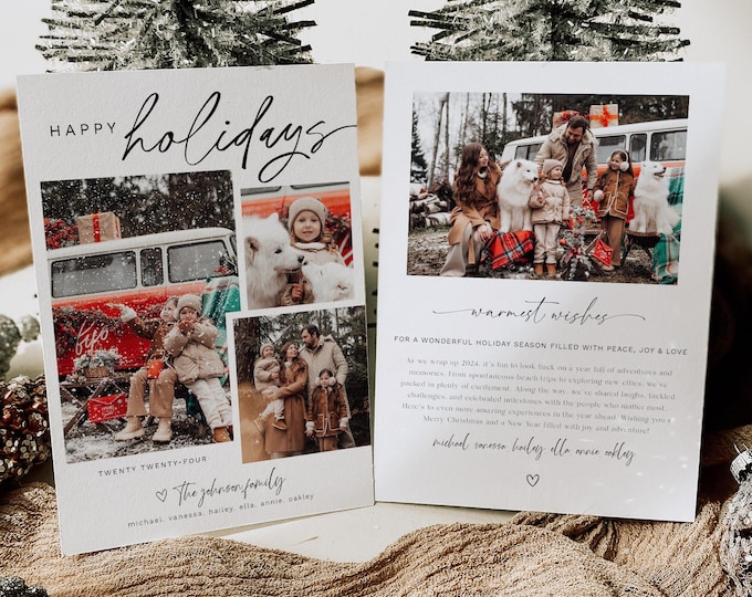 Boho Christmas Card Template 2024 Minimalist Christmas Cards Holiday Card Template Custom Modern Photo Card Holiday Template Year in Review