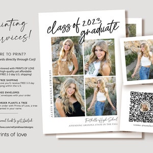 May include: A graduation announcement with a collage of photos of a young woman in a white top and blue jeans. The announcement includes the text "class of 2023 graduate", "Frithills High School", "ATTENDING ARIZONA STATE IN THE FALL", and "venmo @namehere".