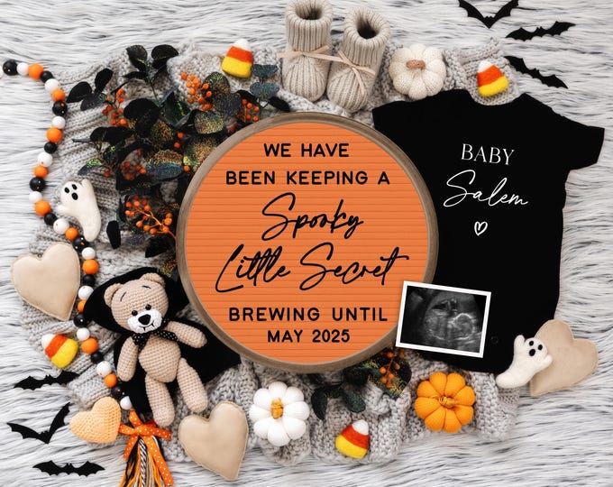 Spooky Fall Pregnancy Reveal - Digital Halloween Baby Announcement Template - Editable & Gender Neutral
