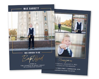 LDS Baptism Invitation Boy: Navy and Gold (Photoshop Template)