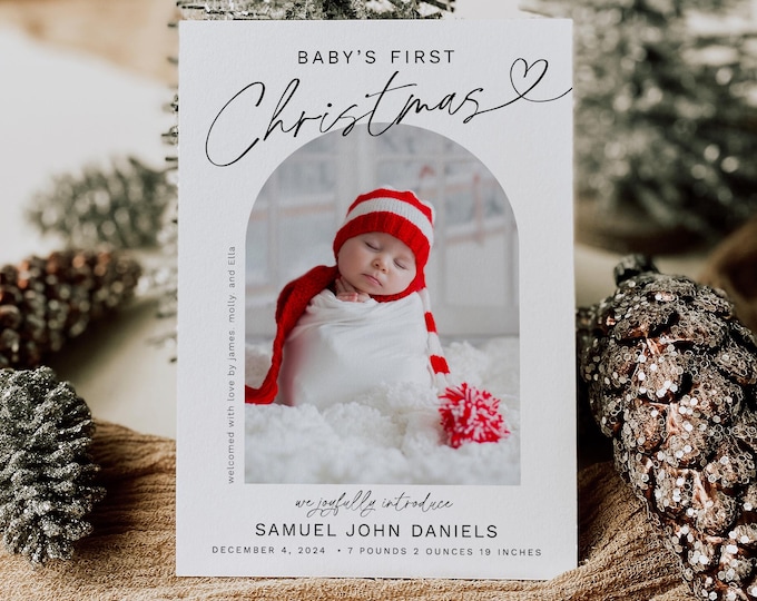 Christmas Birth Announcement The More The Merrier Christmas Card Birth Announcement Template Holiday Birth Announcement Corjl Holiday Card