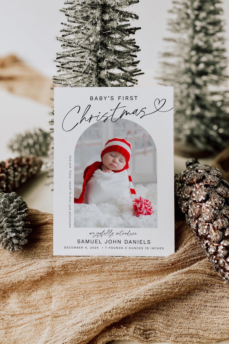 Elegant Christmas Birth Announcement Template (Digital Download) image 1