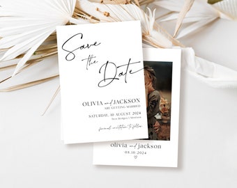 Modern Minimal Save the Date Template, Save The Date With Photo, Editable Wedding Template, Corjl Digital Download