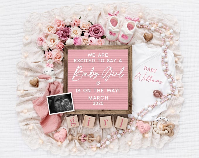 It's a Girl Baby Gender Reveal, Simple Summer Minimalist Social Media Announcement, Editable Modern Digital Pregnancy Announcement Download