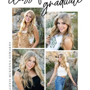 May include: A collage of four photos of a young woman graduating from Foothills High School. The photos show her in different outfits and poses. The text "class of 2024 graduate" is at the top of the collage. The text "ALEXIS MCKENNA EDWARDS" is on the left side of the collage. The text "Foothills High School" is at the bottom of the collage. The text "ATTENDING ARIZONA STATE IN THE FALL" is below the school name.