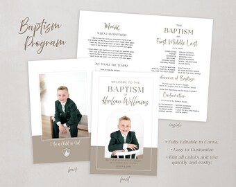 Modern LDS Boy Girl Baptism Program Template: Editable Canva Foldable Printable (Digital Download)