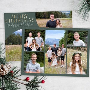 May include: A collage of family photos with a green background and the text "Merry Christmas & Happy New Year" in gold lettering.