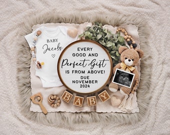 Religious Digital Pregnancy Announcement - Every Good and Perfect Gift is from Above - Baby Announcement - Instant Digital Download - Corjl