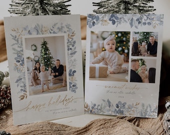Modern Photo Christmas Card Template: Year in Review (Digital Download)