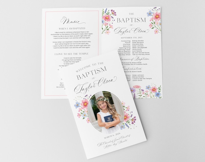 LDS Baptism Program Template: Floral Girl Design (Digital Download)
