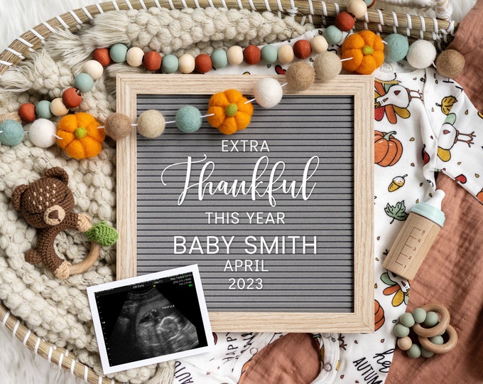Thankful Digital Pregnancy Announcement | Gender Neutral | Thanksgiving Fall Pregnancy | Digital Baby Reveal | Instagram Pregnancy | Corjl