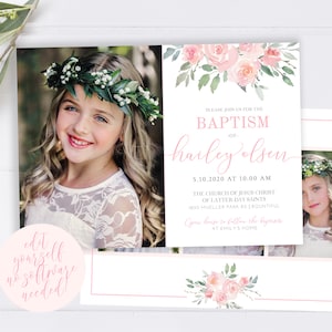 LDS Baptism Invitation | LDS Baptism Invitation Girl | Floral Watercolor Baptism Invitation | LDS Baptism | Baptism Invitations Girl | Corjl